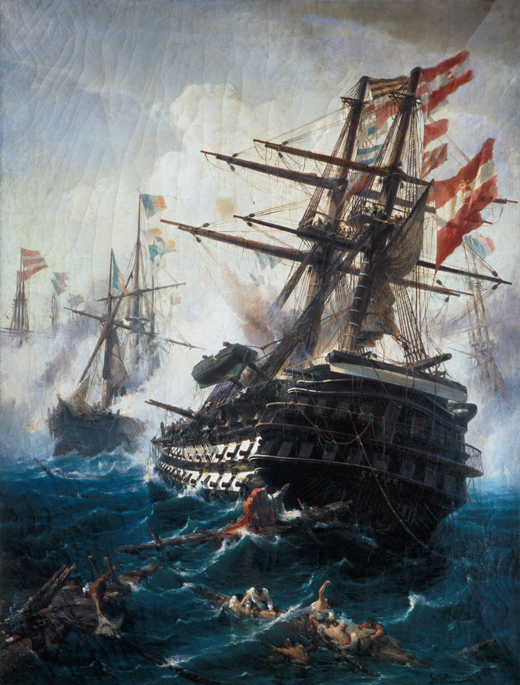 Le navire de ligne empereur dans bataille navale des Lissa. à Konstantinos Volanakis