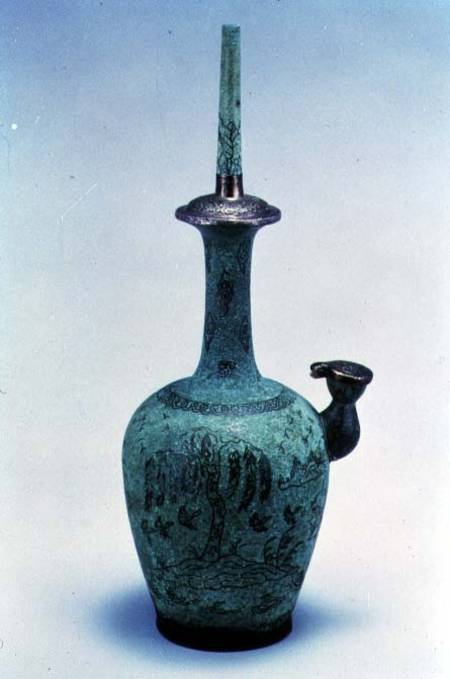 Kundika inlaid with design depicting birds and a tree in silver, Koryo Dynasty à École coréenne