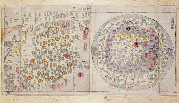 Sino Korean world map, c.1800 (hand-coloured print)