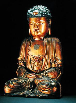 A figure of the seated Buddha (gold lacquer) à École coréenne, (18ème siècle)