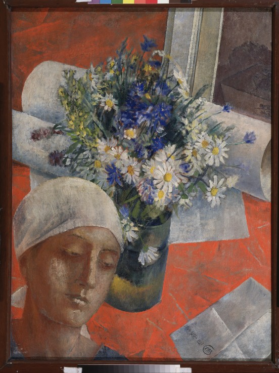 Flowers and a Woman's head à Kosjma Ssergej. Petroff-Wodkin