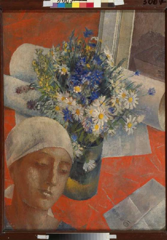 Frauenkopf und Vase mit Blumen à Kosjma Ssergej. Petroff-Wodkin