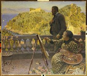 Friedrich III  et ses épouse sur la terrasse de la villa Carnavon