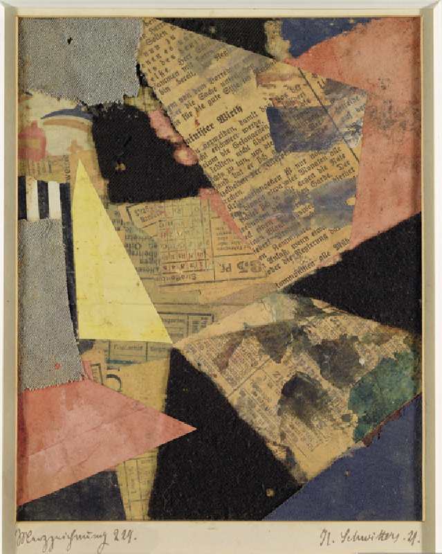 Merzzeichnung 229, 1921 (paper and textile collage on card) à Kurt Schwitters
