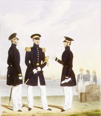 Captain, Flag Officer and Commander (Undress) plate 9 from 'Costume of the Royal Navy and Marines', à L. & Eschauzier, St. Mansion