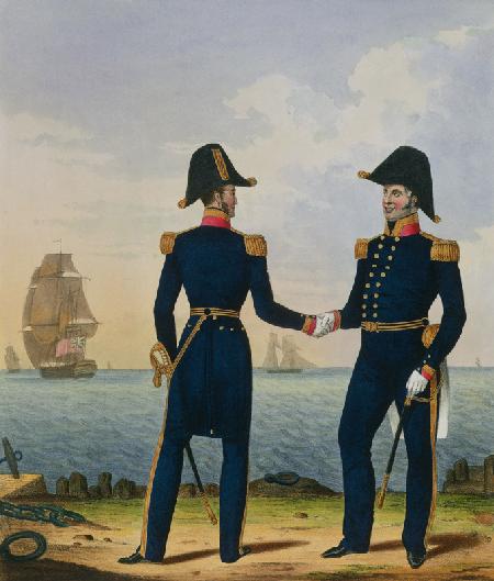Captains, plate 5 from 'Costume of the Royal Navy and Marines', engraved by the artists, c.1830-37 (