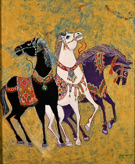 3 Horses, 1975 (acrylic on board)  à Laila  Shawa