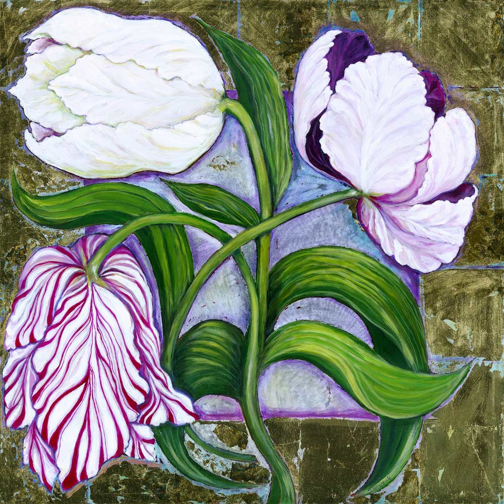 Tulips, 2004 (acrylic and metal leaf on canvas)  à Laila  Shawa