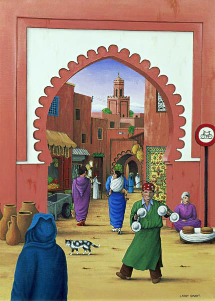 Street Scene in Marrakesh, 1992 (acrylic on linen)  à Larry  Smart