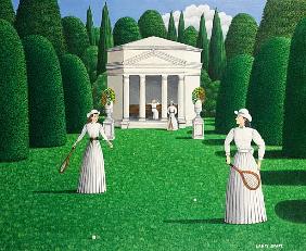 Edwardian Ladies Playing Tennis, 1978 (acrylic on linen) 