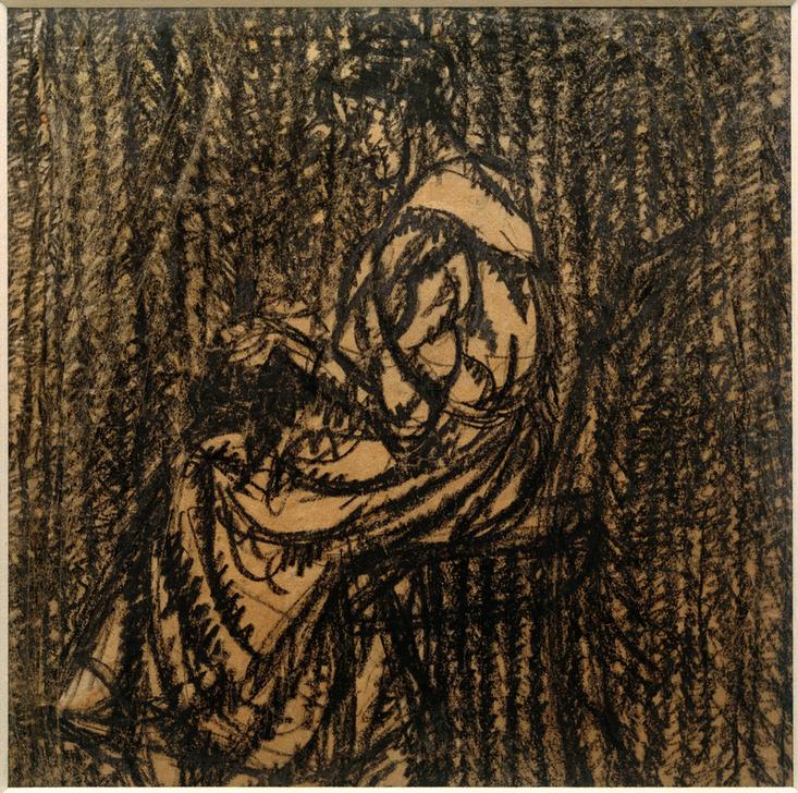 Ohne Titel (Sitzende Frau, von links, bei der Handarbeit)  à László Moholy-Nagy