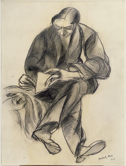 Seated figure reading à László Moholy-Nagy