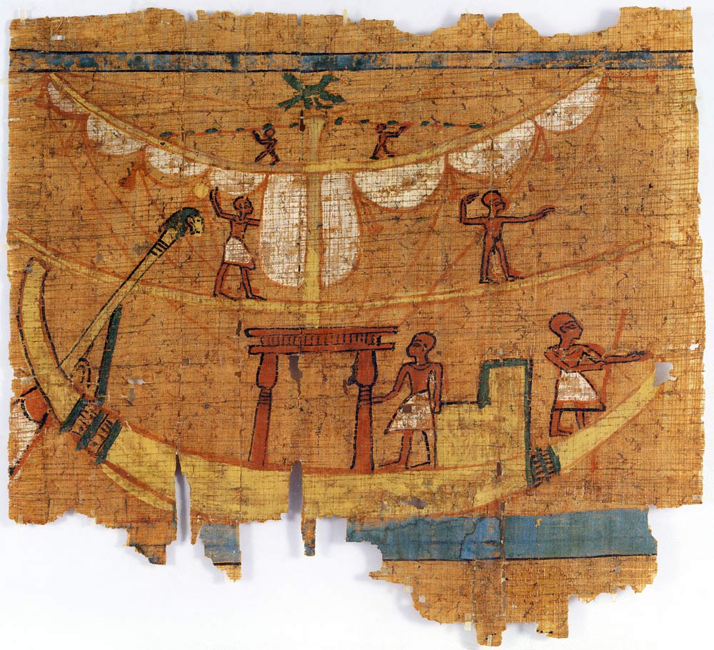 Embarkation on a river (papyrus) à Late Period Egyptian