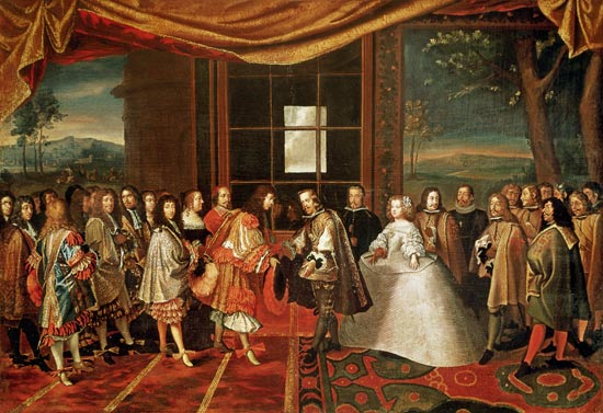 Meeting between Louis XIV (1638-1715) and Philippe IV (1605-65) at Isle des Faisans à Laumosnier