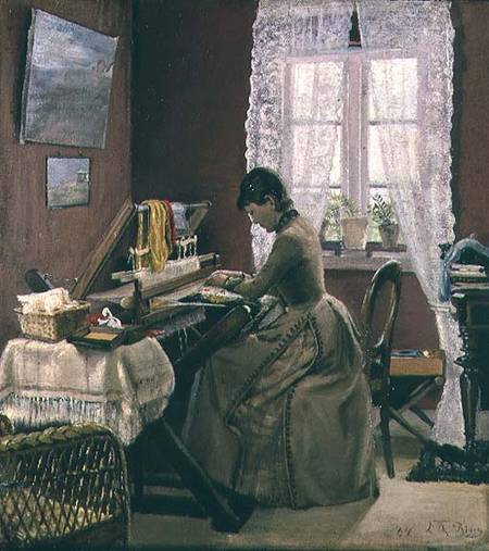 Johanne Wilde, the artist's wife, at her loom à Lauritz Andersen Ring
