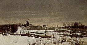 Paysage d'hiver tardif avec le moulin à vent