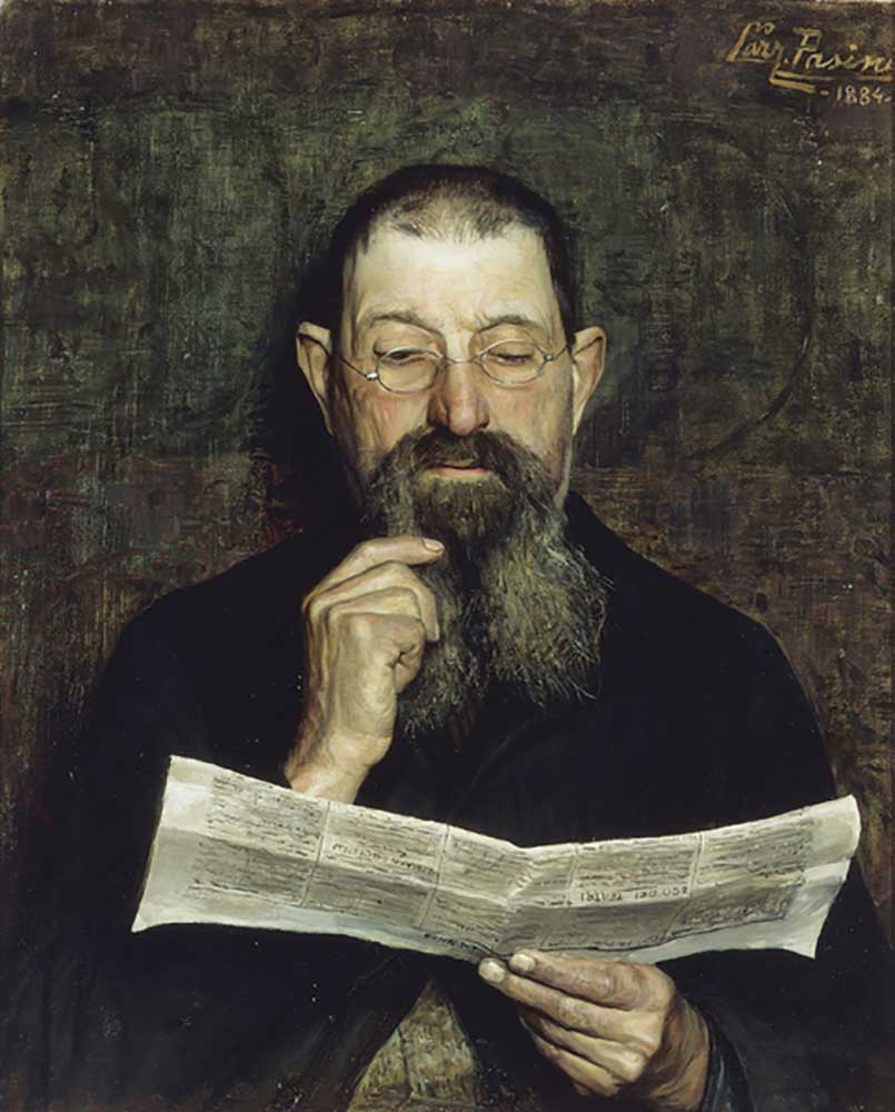 The reader, 1884, by Lazzaro Pasini (1861-1949), oil on canvas, 62x50 cm. Italy, 19th century. à Lazzaro Pasini