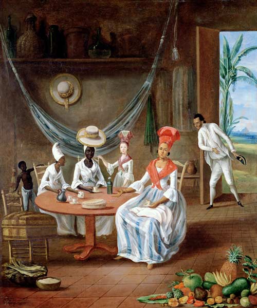 A Mulatto Woman with her White Daughter Visited by Negro Women in their House in Martinique à Le  Masurier