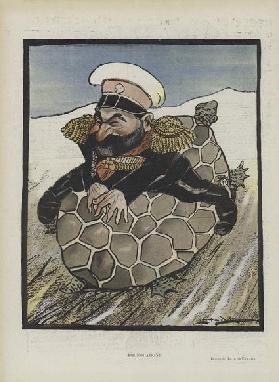 Aleksey Kuropatkin, Russian Minister of War. Illustration for Le Rire (colour litho)