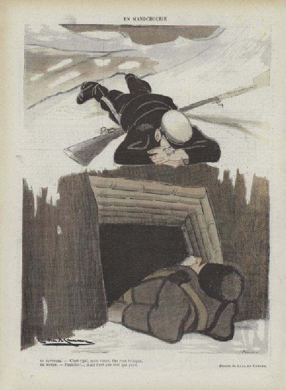 In Manchuria. Illustration for Le Rire (colour litho) à Leal de Camara