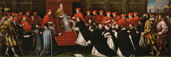 Pope Honorius III approving the order of Saint Dominic in 1216 à Leandro da Ponte