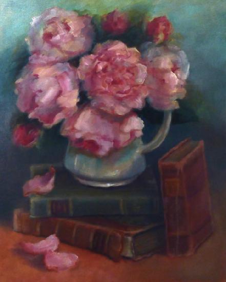 Peonies and Books
