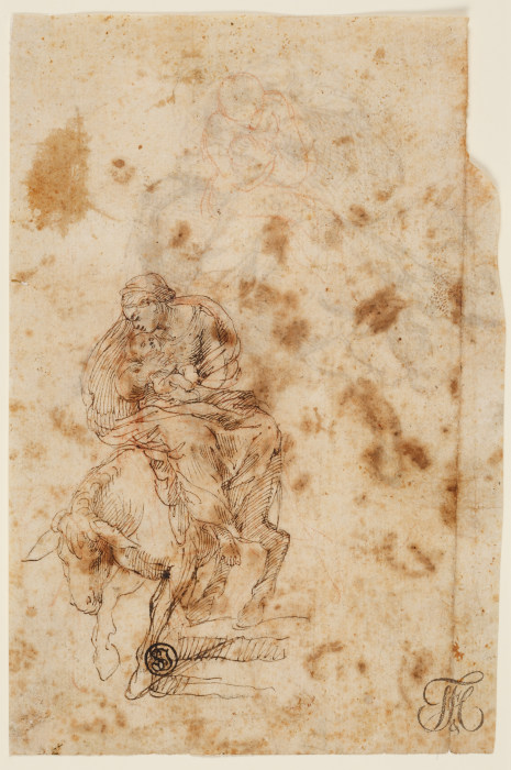 Frau mit Kind auf einem Esel (Maria mit dem Kind) à Lelio Orsi