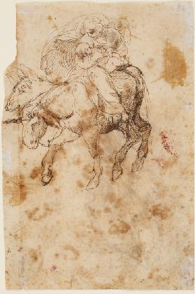 Frau mit Kind auf einem Esel (Maria mit dem Kind)