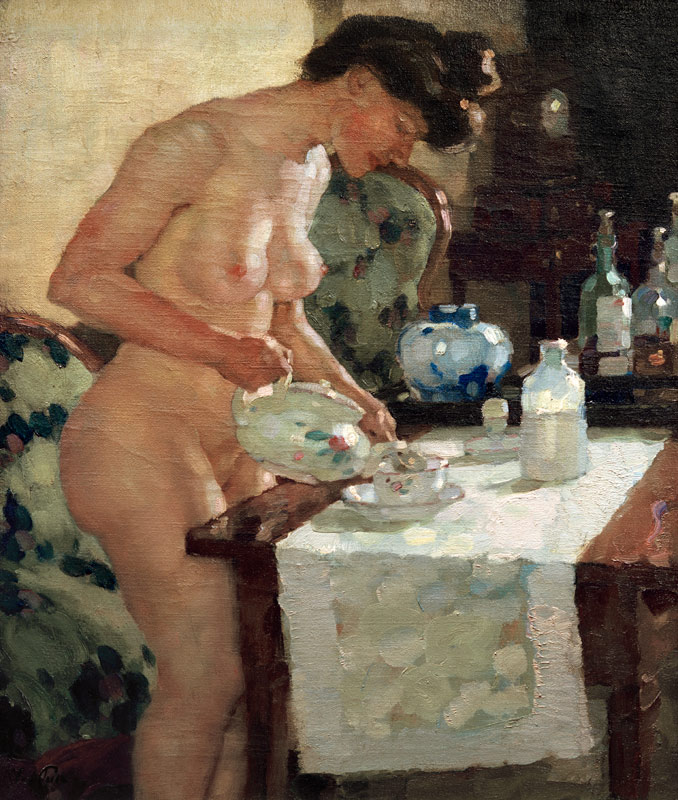 Modell am Teetisch, 1903. à Leo Putz