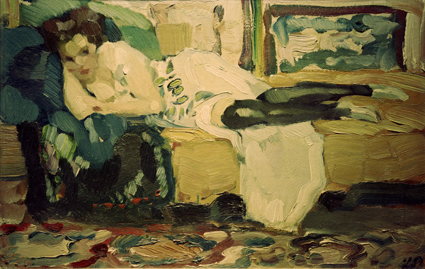 Dame auf dem Sofa, um 1908. à Leo Putz