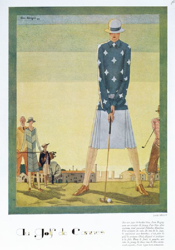 Golfing dress design by Jane Regny, fashion plate from Femina magazine, Christmas 1926 (colour litho à Leon Benigni