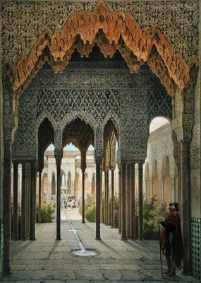 The Court of the Lions, the Alhambra, Granada, 1853 (coloured litho) à Leon Auguste Asselineau
