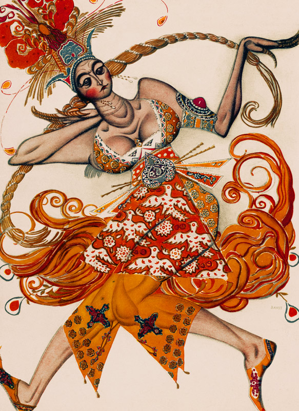Costume design for the ballet The Firebird (L'oiseau de feu) by I. Stravinsky à Leon Nikolajewitsch Bakst