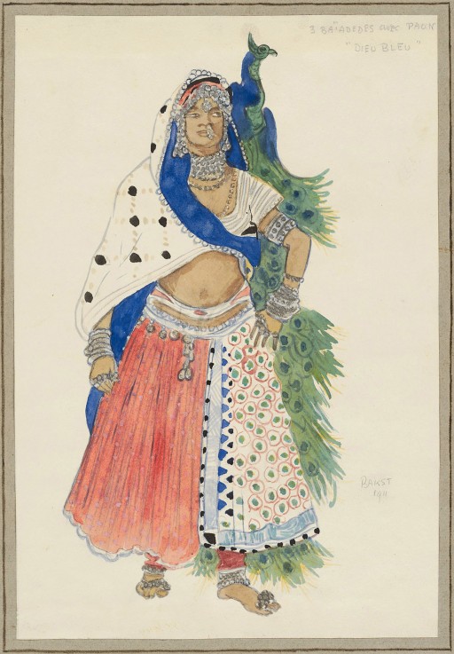 Bayadere with peacock. Costume design for the Ballet "Blue God" by R. Hahn à Leon Nikolajewitsch Bakst
