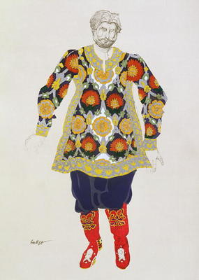 Costume design for a man, from Sadko, 1917 (colour litho) à Leon Nikolajewitsch Bakst