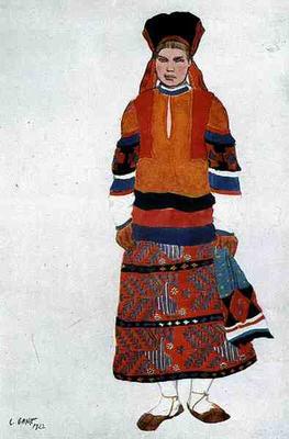 Costume design for a Peasant Girl, 1922 (colour litho) à Leon Nikolajewitsch Bakst