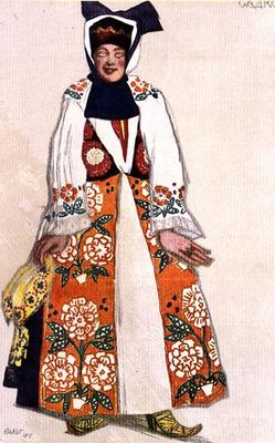 Costume design for a peasant woman, from Sadko, 1917 (colour litho) à Leon Nikolajewitsch Bakst