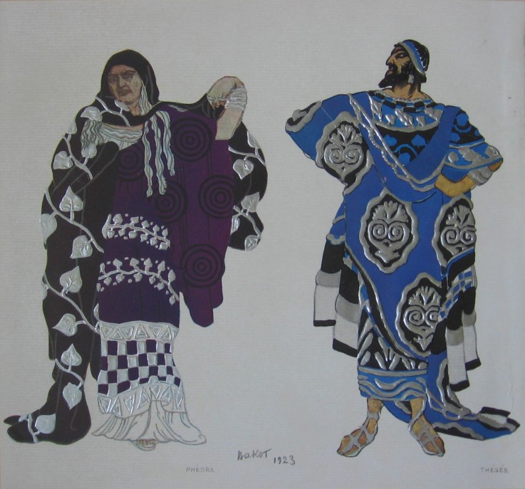 Phaedra and Theseus. Costume design for the drama Phaedra (Phèdre) by Jean Racine à Leon Nikolajewitsch Bakst