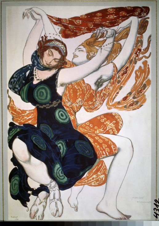 Two Béotiennes. Costume design for the ballet Narcisse by N. Tcherepnin à Leon Nikolajewitsch Bakst
