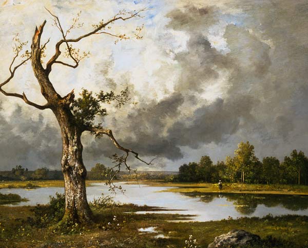 Paysage de fleuve français avec l'arbre mourant. à Léon Richet