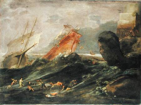 Shipwreck on a Rocky Shore à Leonard Bramer