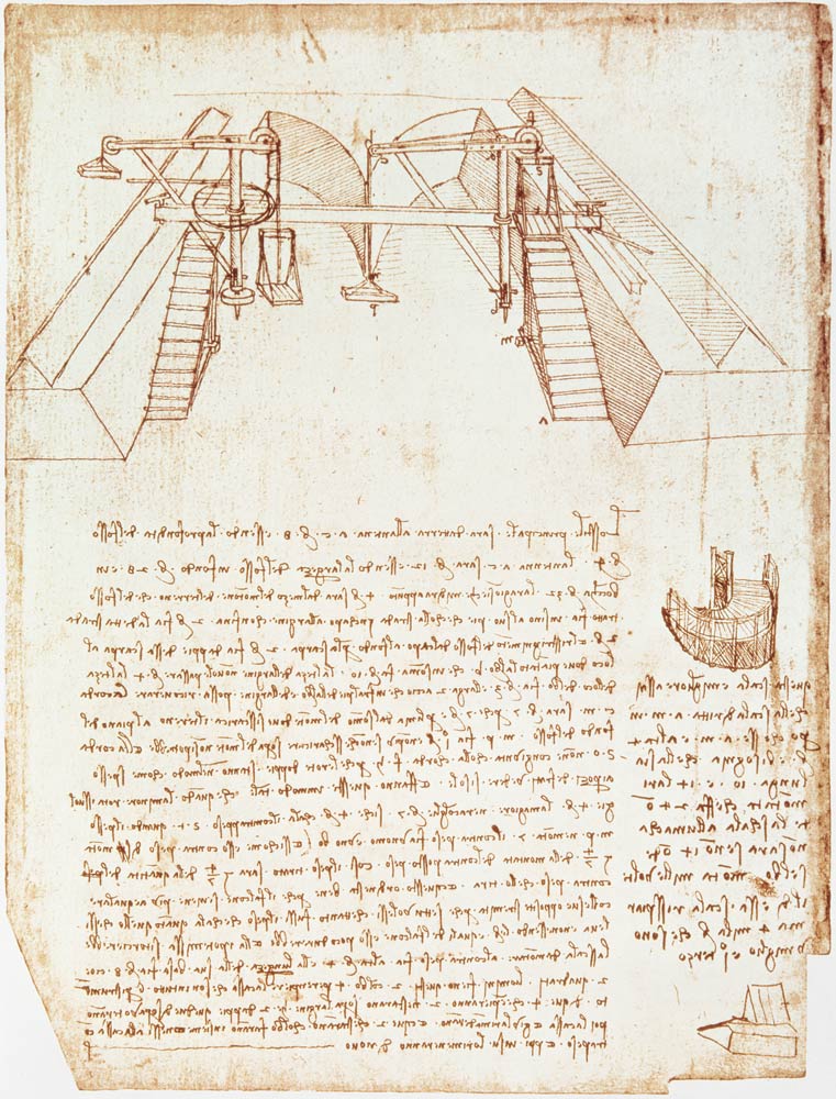 Facsimile of Codex Atlanticus 363vb Pulley System for the Construction of a Staircase (original copy à Léonard de Vinci