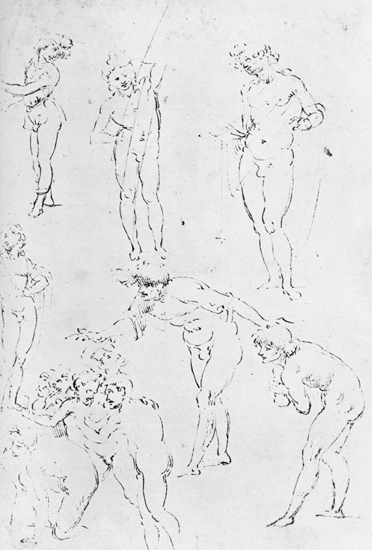 Figural Studies for the Adoration of the Magi, c.1481 (pen and ink on paper) à Léonard de Vinci