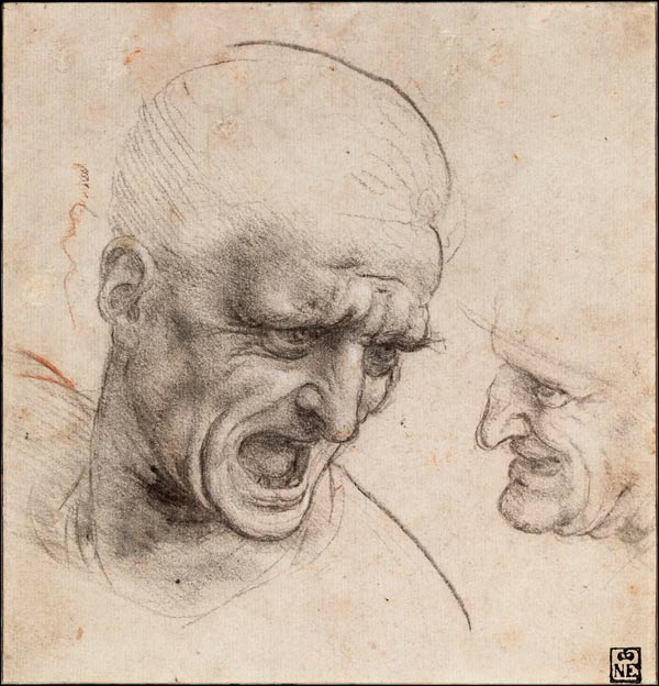 Etudes de têtes masculines pour la Bataille d'Anghiari à Léonard de Vinci