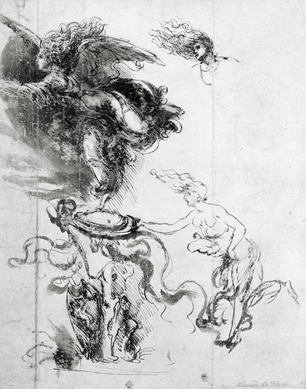 Silhouette of an Angel (pen and ink on paper) à Léonard de Vinci