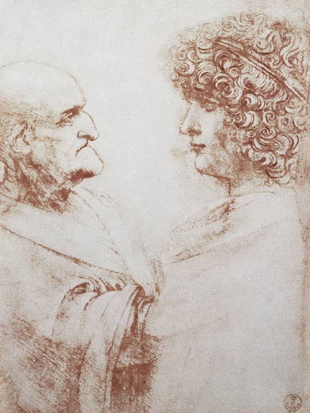 Two Heads in Profile à Léonard de Vinci