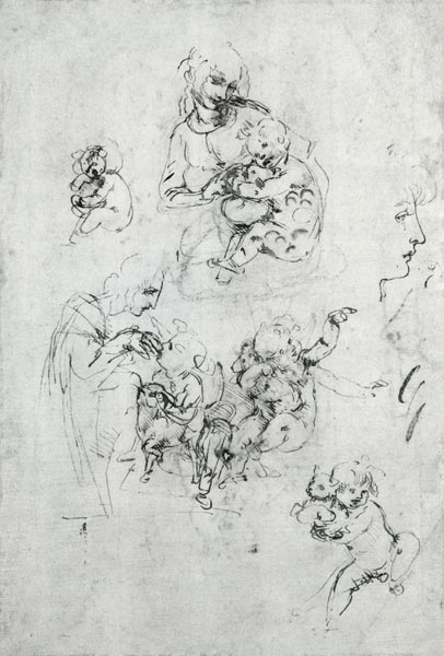 Studies for a Madonna with a cat, c.1478-80 (pen and ink over black chalk on paper) à Léonard de Vinci