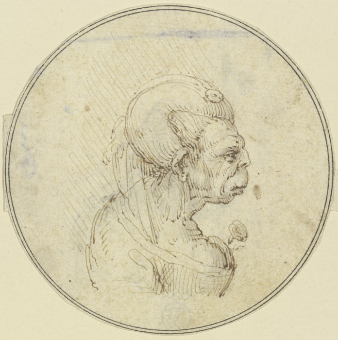 Karikatur einer alten Frau, Brustbild mit einer Rose im Busen, im Profil nach rechts à Léonard de Vinci