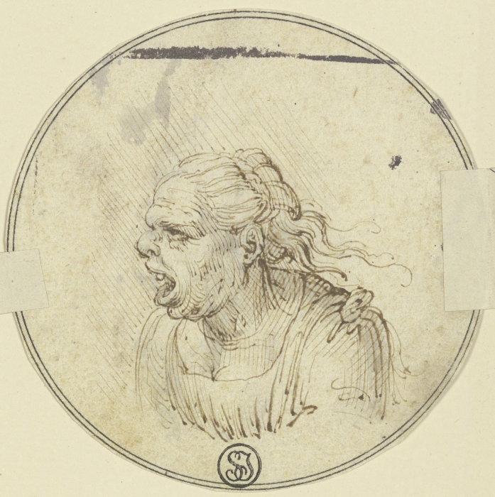 Karikatur einer Frau mit offenem Munde, Brustbild, im Profil nach links à Léonard de Vinci