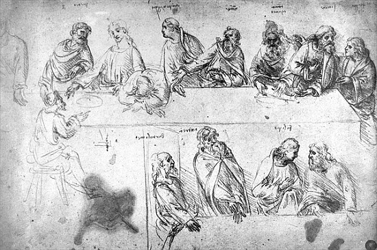Preparatory drawing for the Last Supper (sepia ink on linen paper) à Léonard de Vinci